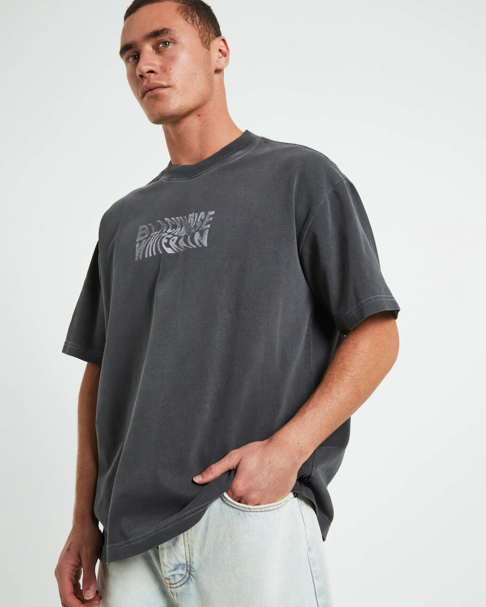 wrapped_short_sleeve_tshi_4.webp Sale BLACK NOISE WHITE RAIN Wrapped Short Sleeve T-Shirt In Pewter Grey
