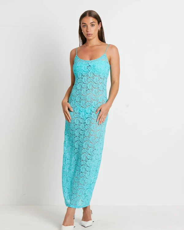 New ALICE IN THE EVE Zayla Lace Maxi Dress In Aqua Blue