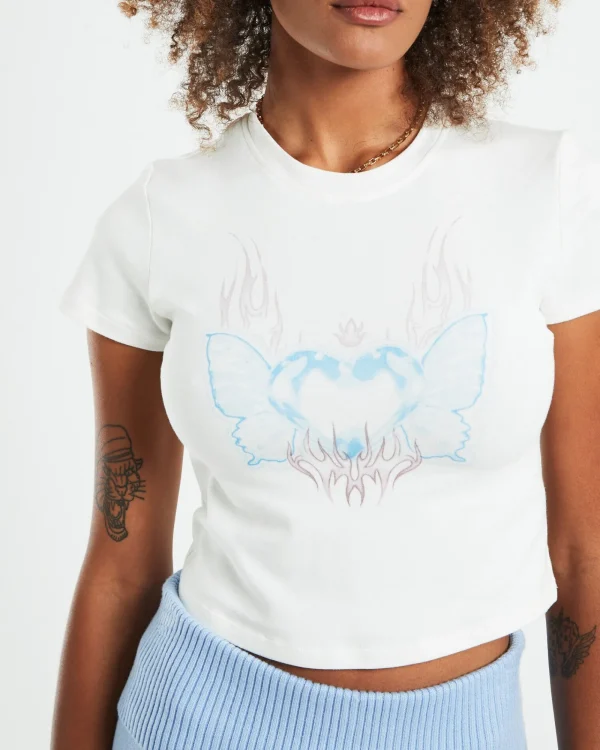 New NEON HART Zuri Chrome Heart Baby Tee White