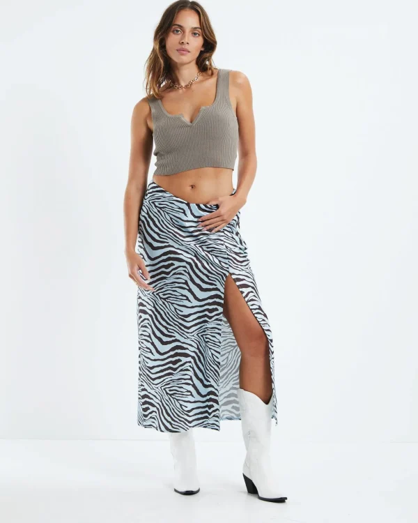 Online ALICE IN THE EVE Zuri Zebra V Waist Silky Maxi Skirt Blue